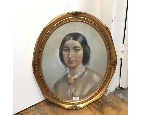 Late 19thc. School, Portrait of Margaret Reid, pastel in composition frame, paper labels verso, ex Scottish Gallery (49cm x 3