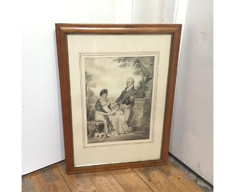 An 18thc. style print of a Family in a Garden (43cm x 31cm)