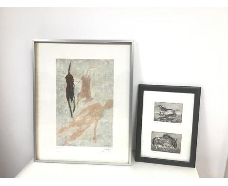 Gill Udae, A pair of prints,  Tropical Birds eating Nuts and Water Buffalo with Calf, signed bottom left and dated bottom rig