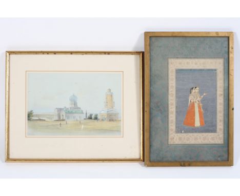 Indian miniature, Two well dressed ladies inside a floral border, gouache and gilt, 35cm x 22cm overall size; together with a