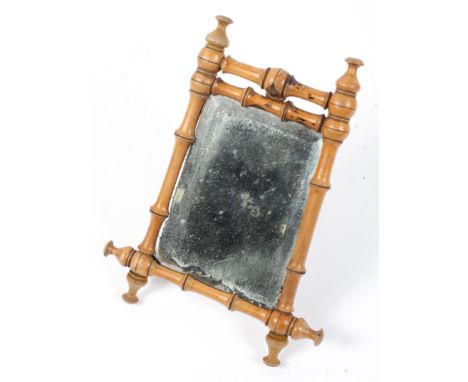 A Victorian turned wood framed easel back mirror, probably boxwood, 22cm high x 18cm wide