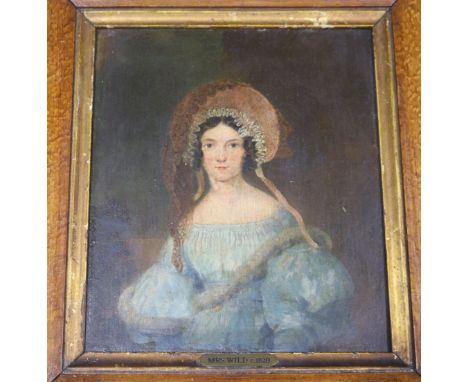 Oil, portrait of Mrs Wild c.1820, signed, 18 x 15.5cm