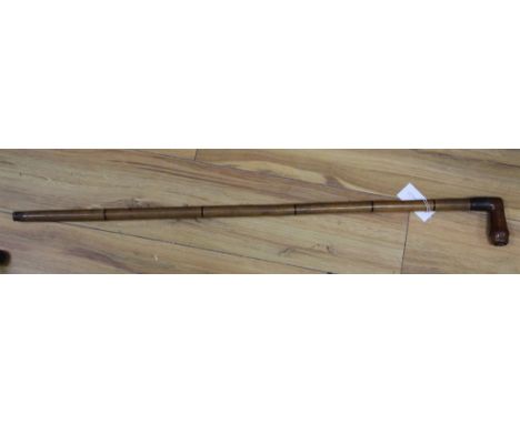 A walking cane tobacco pipe, briar bowl