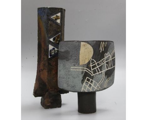 A Raku and porcelain vase, probably by David Frith and a John Maltby (b.1936) spade form vase