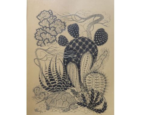 Alfred Steinmetzer (1918-2007), lithograph, 'Cactee', signed in the print, with 1954 Lugano exhibition, catalogue 'III Mostra