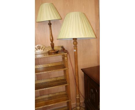 A gilt standard lamp and a mahogany table lamp, H.150cm