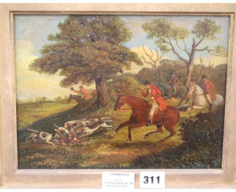 After Alken, oil on wooden panel, Hunting scene, "The Death", 19 x 26cm