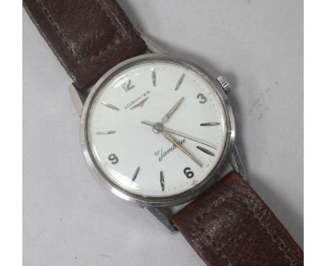 A gentleman's stainless steel Longines Jamboree manual wind wrist watch.