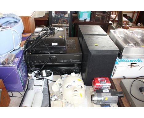 A hifi stack to include Technics amplifier; Bush turntable; Cambridge Audio compact disk player and a pair of speakers