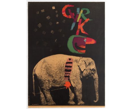 Advertising Polish Circus poster – Cyrk, Elephant. Country: Poland. Year: 1962. Artist: R. Cieslewicz. Size (cm): 65x47. Very