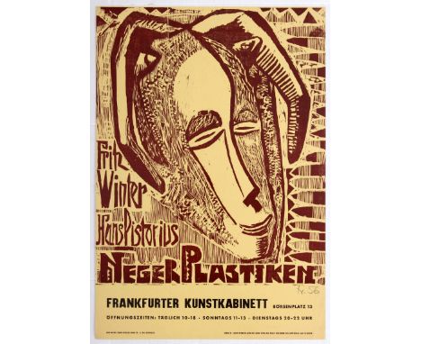 Exhibition Advertising poster – Fritz Winter &amp; Hans Pistorius, Neger Plastiken – Frankfurt, 1956. Original lithograph pos