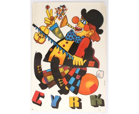 Advertising Poster Polish Circus Cyrk, Clown Playing Music. Country: Poland. Year: 1978. Artist: Marian Stachurski. Size (cm)