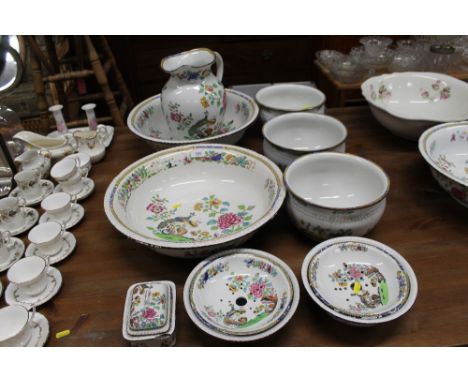 A collection of various Spode to include three chamber pots; two soap dishes; a soap dish and cover; two wash bowls and one j