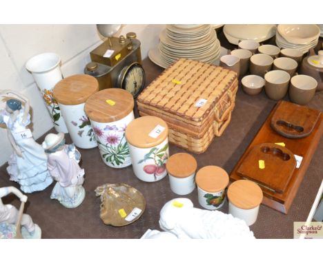 Six Portmeirion "Botanic Garden" storage jars and a matching vase