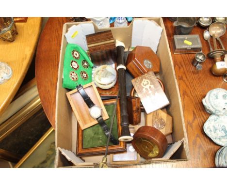 A box containing a recorder; various wooden trinket boxes; an Ebel automatic wrist watch etc.