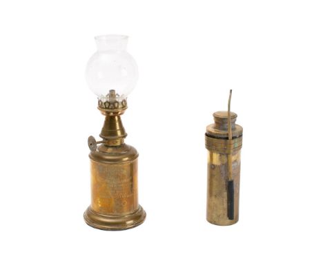 An early 20th century French brass Lamp Olympie, together with one other brass oil lamp (2) 