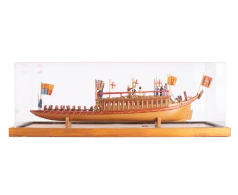 A 1/40th  scale model of 'The Lord Mayor's (or City Barge) 1807 by Allan E Walker, Dawlish , Devon 1996: with flags, figures,