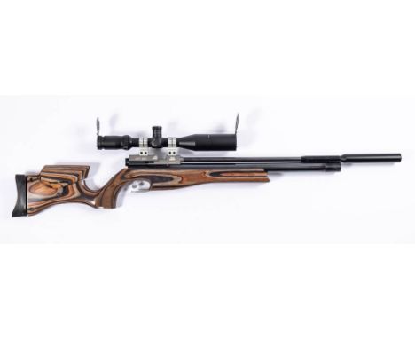 An Air Arms HFT 500 .177 PCP air rifle; serial number 145171,  moderator, laminate stock with adjustable comb and butt pad, f