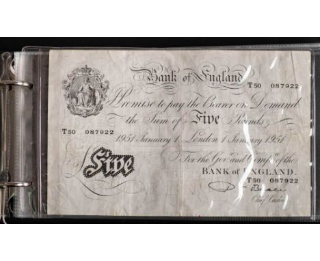 A collection of banknotes, including a Beale 1951 white £5 note, together with a L K O'Brien £1 note, Peppiatt £1 note,O'Brie