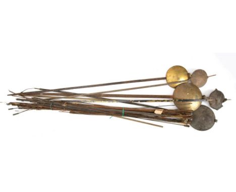 Five longcase clock pendulums: along with a further twenty longcase pendulum rods and suspension springs.