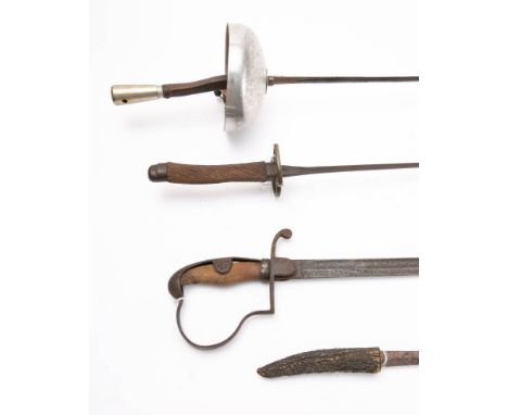 A 19th century Light Cavalry pattern sword: (poor condition) together with an 18th century triangular sword blade with later 