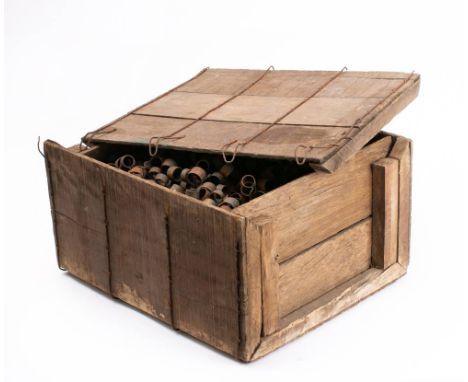 A box containing original USA WW2 .50 calibre link:, the box dated 5-44, unused but with some light rusting. 