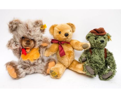 A Steiff green plush 'Thursday Bear' together with one other Steiff bear and a Merrythought blonde plush bear (3) 