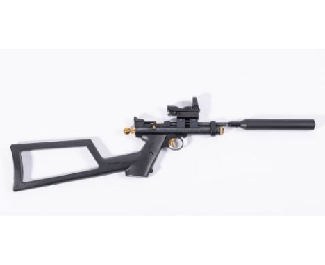 A Crossman 2240 .22 calibre CO2 powered air pistol:  serial number 705B10294, fitted moderator and Model 1399 custom stock, w