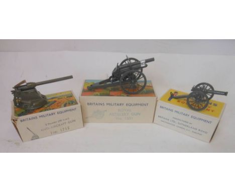 Britains, Set No 1715 2-Pounder (40mm) Anti-Aircraft Gun: Set No 1201 Royal Artillery Gun, with card wrapping and complaint s