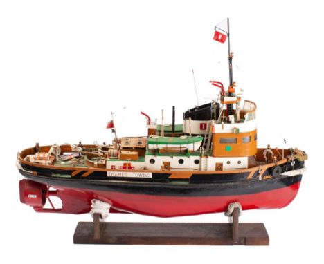 A remote control scale model of the Thames Tug 'Sun VII': fully detailed with radio masts, bridge, lifeboats and davits,  the