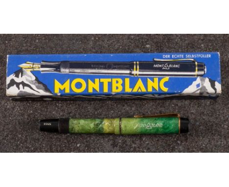 Montblanc. A Montblanc 333 1/2 Jade Green fountain pen: 3 1/2 14c gold nib, visible reservoir, green and black cap with clip,