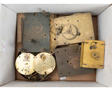 Various movement parts: including a thirty-hour longcase movement, two French clock movements and bracket clock movement plat