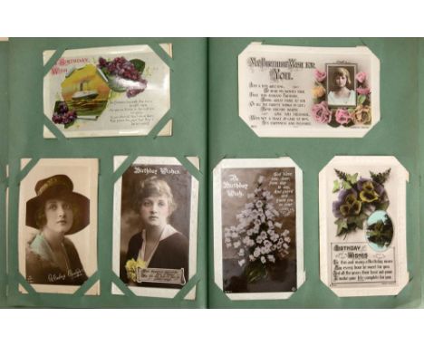 An extensive WWI period postcard collection in album: inscribed in pencil to end paper 'Given to me by Will Sept, 29, 1917 fo