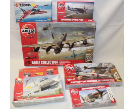 A selection of boxed Airfix model kits including 1:72 Avro Lancaster, Supermarine Spitfire, Red Arrows gnat etc 