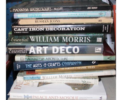 Various art and antique related volumes including Mackintosh watercolours, cast iron decoration, essential William Morris, th