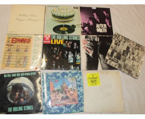 Ten original Rolling Stones LPs including "Aftermath/Beggars Banquet/Sticky Fingers" and others etc 
