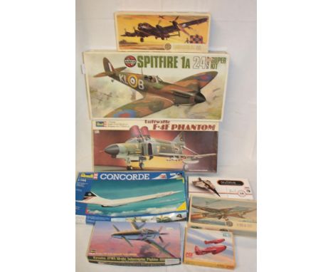 Various boxed model aircraft kits including Airfix 1:24 scale Spitfire 1A in original box,  Revell F-4F Phantom, Revell Conco