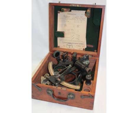 A Second War era Naval/Kriegsmarine sextant by J Durkin, Docks, Middlesbrough in fitted case with accessories, requisitioned 