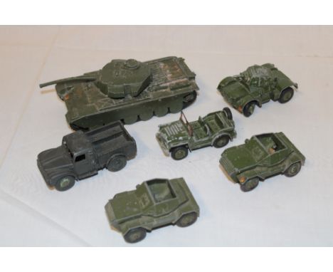 A small selection of Dinky military vehicles including Scout Car, Centurian Tank etc 