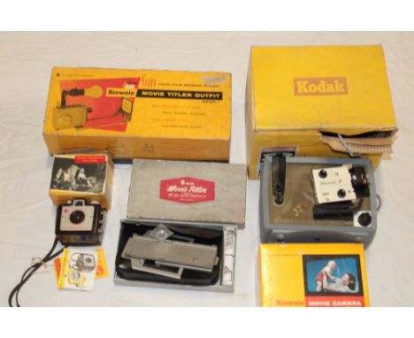 A selection of vintage Kodak boxed movie equipment including Brownie 8 projector, movie titler outfit, movie camera etc