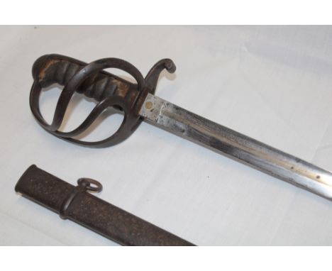 A 19th century Artillery NCO's sword with 32½" steel blade, steel triple guard with fish skin grip and steel scabbard 