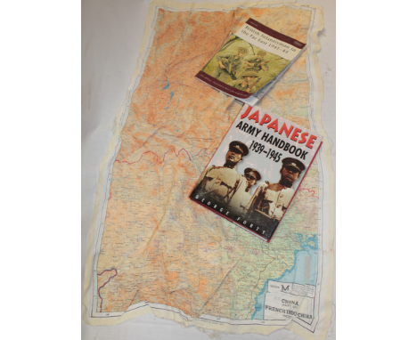 A silk services map for French Indo-China, book relating to British Infantrymen in the Far East 1941-45 and one other (3) 