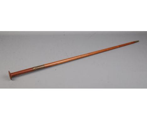 A hardwood dagger type sword stick with brass collar. Collar stamped Made In Hit Tadu. Blade length 30cm, total length 92cm. 