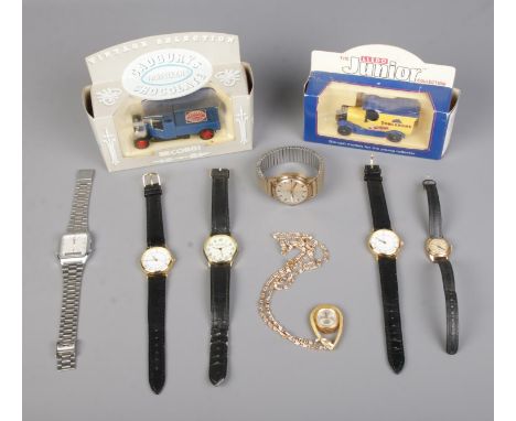 Two boxed Diecast promotional vehicles along with a collection of assorted wristwatches to include Casio, Sekonda, Gianni Mor