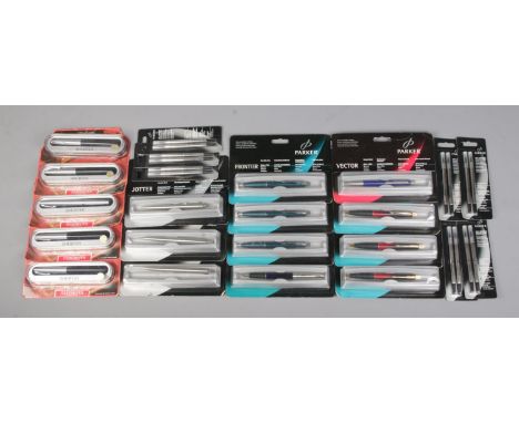A large collection of boxed Parker and Sheaffer pens, including Triumph 440 fountain, Jotter and Frontier, along with rollerb