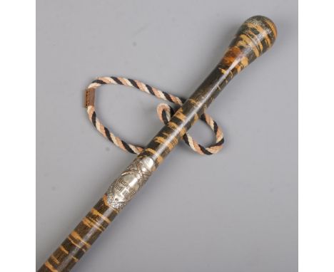 A German military striped walking stick bearing badge for  'Reserve hat Ruh'.  