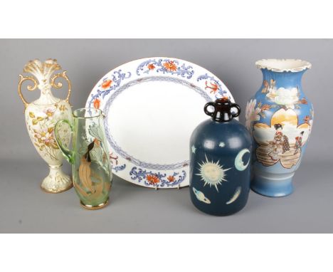 A collection of assorted ceramics and glassware to include Royal Worcester meat plate, large oriental vase, John Lloyd painte