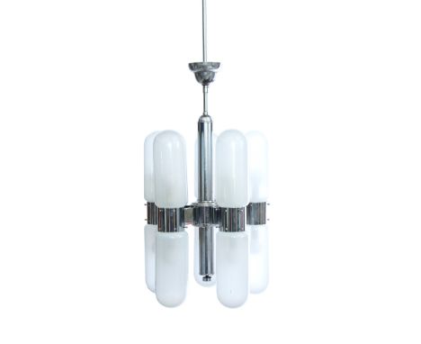 Carlo Nason (Murano, 1935 - ) 10 lights pendant lamp mod. Torpedo for Mazzega cm 107x42 Production Mazzega, Italy late sixtie