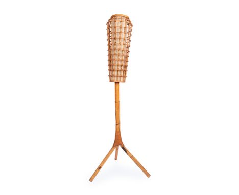 Mid-Century Italian Rattan and Bamboo Floor Lamp in the style of Franco Albini height cm 145