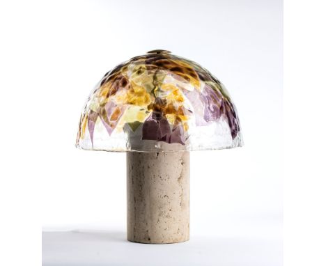 Polychrome blown glass table lamp by La Murrina Produced in Murano, 1980s Base in travertine height cm 51